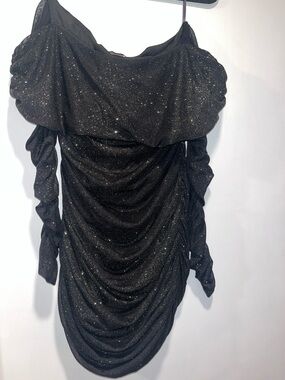 Oh Polly | Dresses | Oh Polly Basel Embellished Beaded Strapless Cowl Neck  Mini Dress In Black Sz 4 | Poshmark